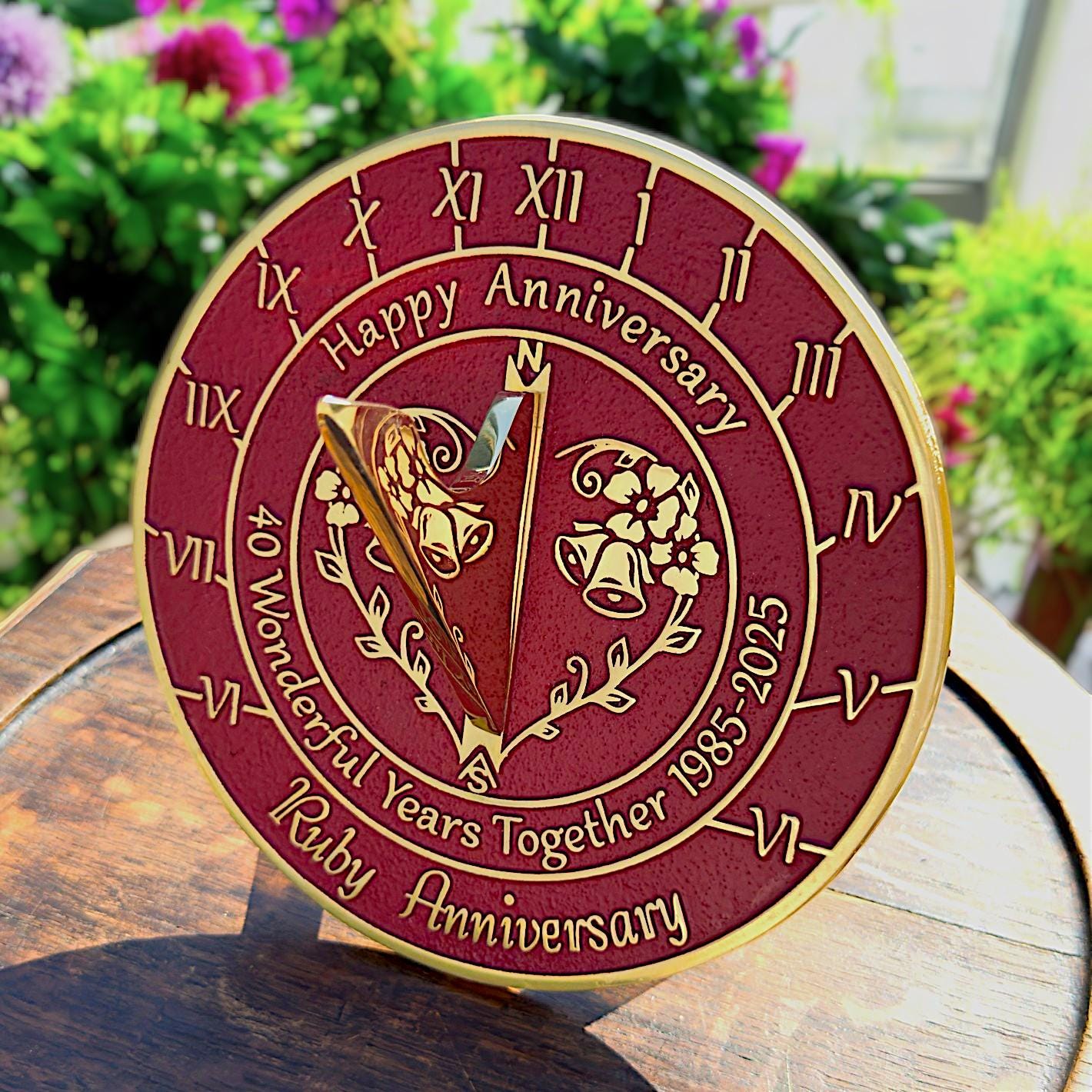 Ruby Anniversary Gift Sundial By TheMetalFoundry • Brass Wedding Gift Idea For Couples • 40th Wedding Anniversary Celebration Present