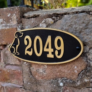 Dog House Number Sign By TheMetalFoundry • Personalized Brass or Aluminium House Address Plaque • Custom House Door Number Plate