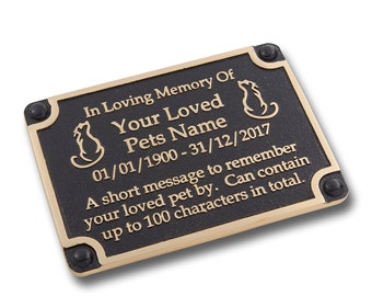 Personalised Cat Memorial Brass Plaque For Memory Of A Loved Companion. Wall Or Garden Stake Mounted As A Gift Idea.