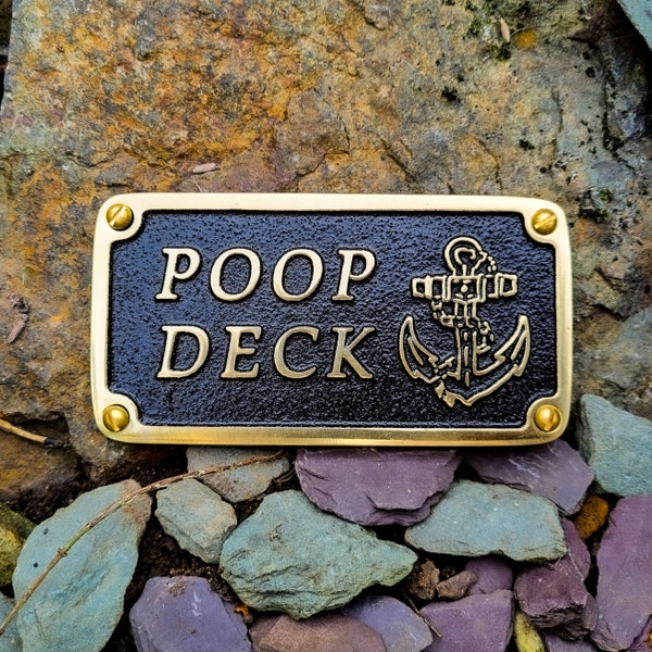 Nautical Brass Door Plaque By TheMetalFoundry • POOP DECK Maritime Brass Sign • Beach Or Boat Cabin Decor