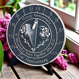 Tin Anniversary Gift Sundial By TheMetalFoundry • Aluminium Wedding Gift Idea For Couples • 10th Wedding Anniversary Celebration Present