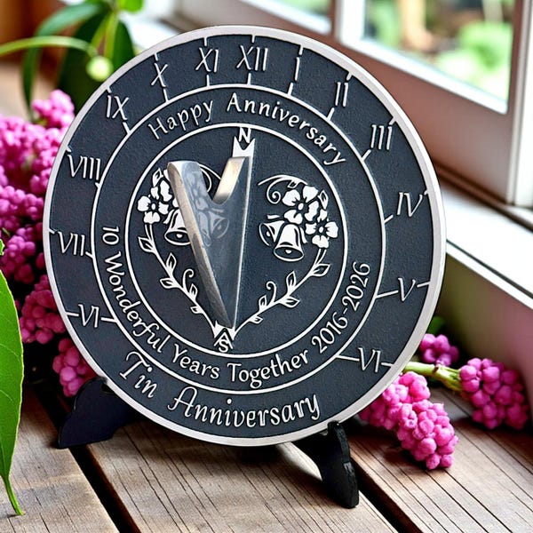 Tin Anniversary Gift Sundial By TheMetalFoundry • Aluminium Wedding Gift Idea For Couples • 10th Wedding Anniversary Celebration Present