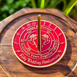 40th Ruby Wedding Anniversary Sundial Gift. Great Gift For Him, Her, Husband, Wife Or Couples To Celebrate A Ruby Anniversary image 6