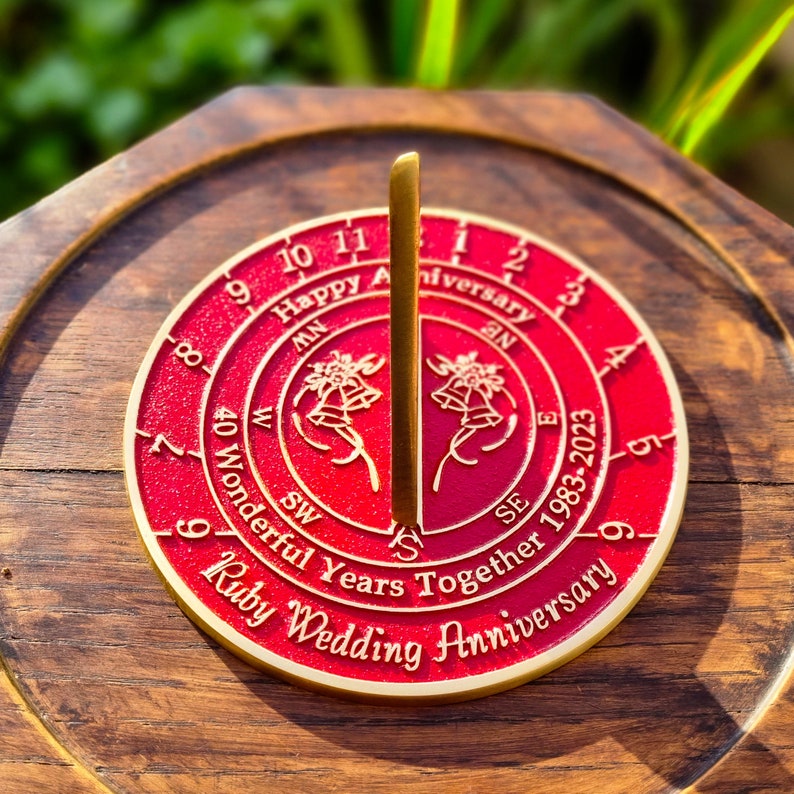 40th Ruby Wedding Anniversary Sundial Gift. Great Gift For Him, Her, Husband, Wife Or Couples To Celebrate A Ruby Anniversary image 6