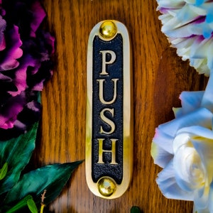 PUSH Door Sign By TheMetalFoundry • Brass House Door Sign Plaque • Stylish Information Metal Wall Plaque