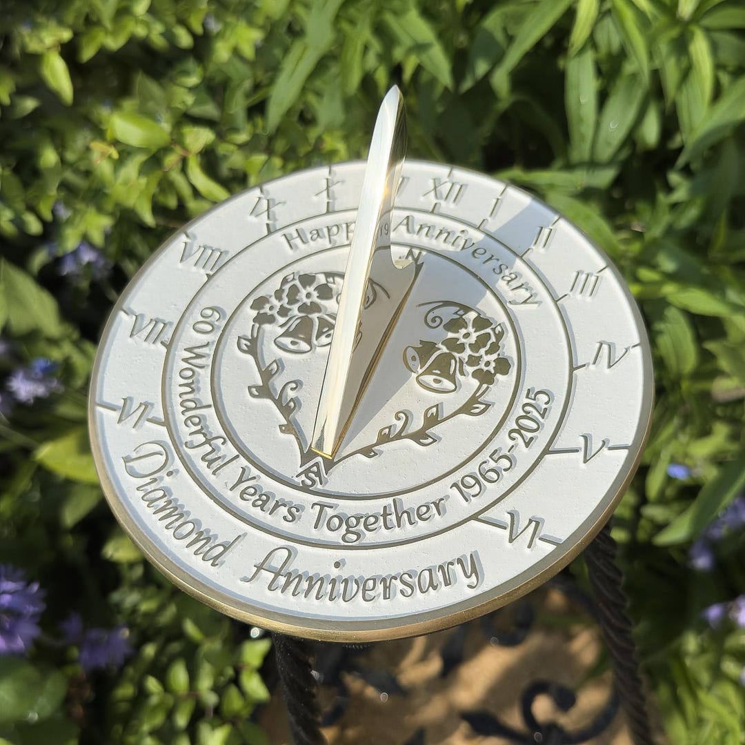 Handmade Crystal (15th) Wedding Anniversary Sundial Gift - 2025 Engraved Blue Aluminum Sundial For Couples, Parents - Made In UK