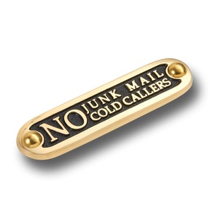 Einzigartiges handgemachtes &#39;No Junk Mail/ Cold Callers&#39; Messing Metall Wandschild / Tolles Housewarming Geschenk für Zuhause oder im Büro