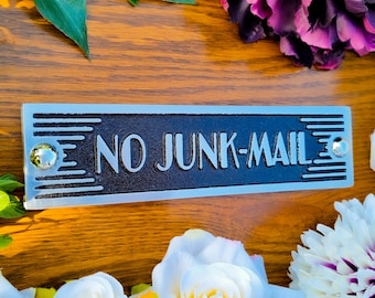 No Junk Mail Door Sign By TheMetalFoundry • Brass Or Aluminium House Art Deco Door Plaque • Stylish Information Metal Wall Plaque