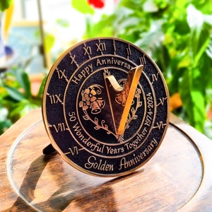 50th Golden Wedding Anniversary Sundial Gift. Great Gift For Him, Her, Husband, Wife Or Couples To Celebrate A Golden Anniversary