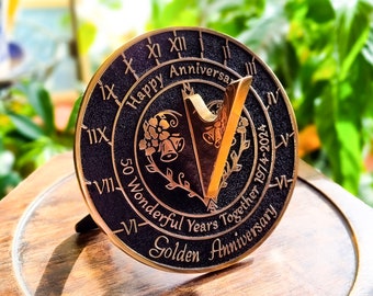 50th Golden Wedding Anniversary Sundial Gift. Great Gift For Him, Her, Husband, Wife Or Couples To Celebrate A Golden Anniversary