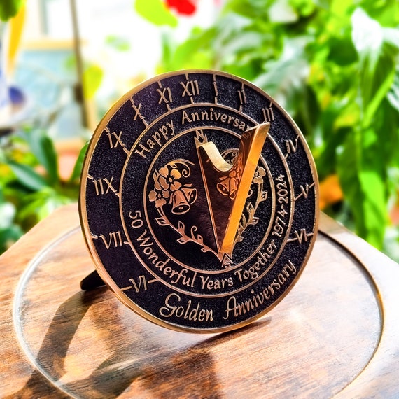 50th Golden Wedding Anniversary Sundial Gift. Great Gift for Him