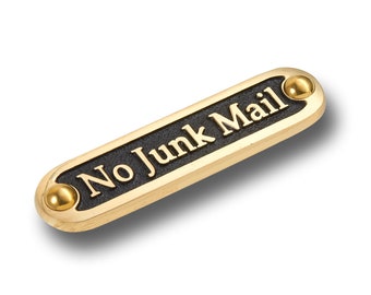 Lovely Handmade 'No Junk Mail' Brass Metal Door Sign / UniqueTraditional Style Gift For Home Or Office Decor