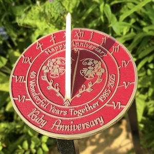 40th Ruby Wedding Anniversary Sundial Gift. Great Gift For Him, Her, Husband, Wife Or Couples To Celebrate A Ruby Anniversary