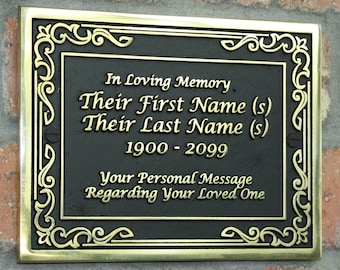 Solid Cast Brass Memorial Plaque personalized in full 3D Brass Lettering. Quality Hand Made In England