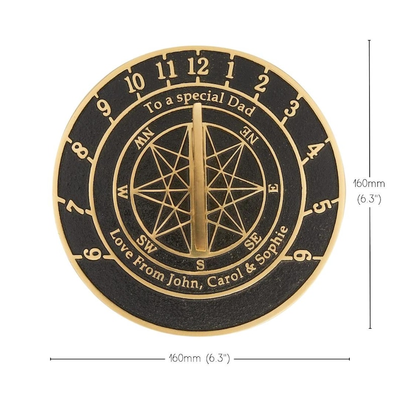 Solid English cast brass sundial with your message cast into it. A perfect personal gift to tell someone you love just how special they are. image 4