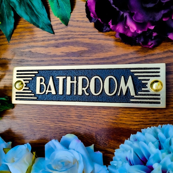 Bathroom Door Sign By TheMetalFoundry • Brass Or Aluminium House Art Deco Door Plaque • Stylish Information Metal Wall Plaque