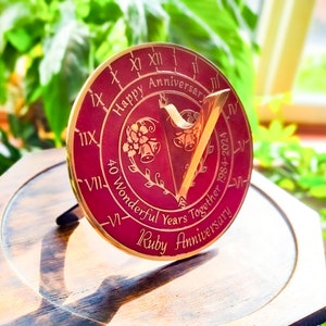 40th Ruby Wedding Anniversary Sundial Gift. Great Gift For Him, Her, Husband, Wife Or Couples To Celebrate A Ruby Anniversary