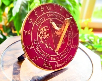 40th Ruby Wedding Anniversary Sundial Gift. Great Gift For Him, Her, Husband, Wife Or Couples To Celebrate A Ruby Anniversary