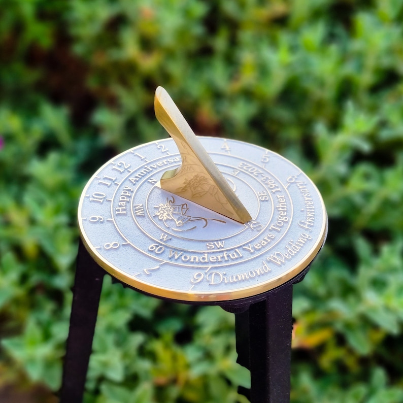 Diamond Anniversary Gift Sundial By TheMetalFoundry Brass Wedding Gift Idea For Couples 60th Wedding Anniversary Celebration Present image 2