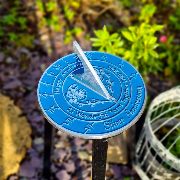 Silver Anniversary Gift Sundial By TheMetalFoundry • Aluminium Wedding Gift Idea For Couples • 25th Wedding Anniversary Celebration Present