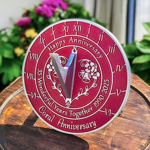 Coral Anniversary Gift Sundial By TheMetalFoundry • Aluminium Wedding Gift Idea For Couples • 35th Wedding Anniversary Celebration Present