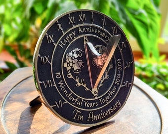 10th Tin Wedding Anniversary Sundial Gift. Great Gift For Him, Her, Husband, Wife Or Couples To Celebrate A Tin Anniversary