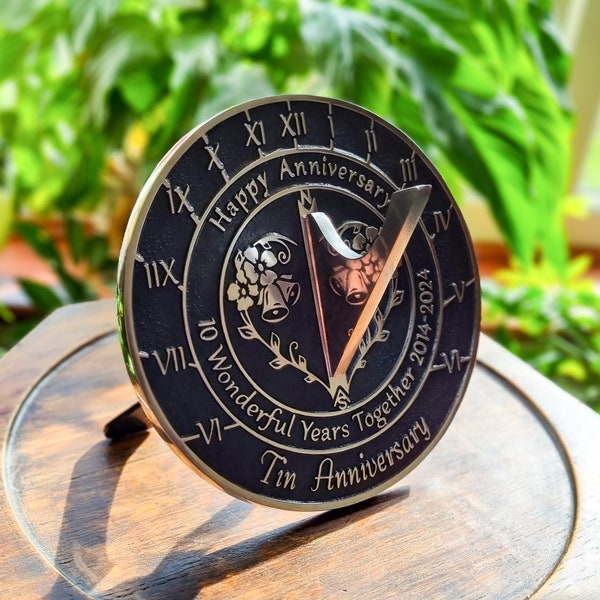 10th Tin Wedding Anniversary Sundial Gift. Great Gift For Him, Her, Husband, Wife Or Couples To Celebrate A Tin Anniversary