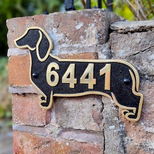 Dachshund House Number Sign By TheMetalFoundry Personalized Brass or Aluminium House Address Plaque Custom House Door Number Plate image 1