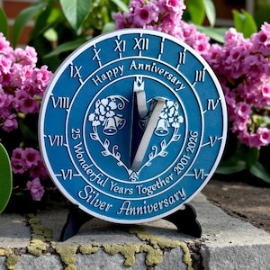25th Silver Wedding Anniversary Sundial Gift. Great Gift For Him, Her, Husband, Wife Or Couples To Celebrate A Silver Anniversary