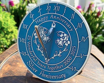 25th Silver Wedding Anniversary Sundial Gift. Great Gift For Him, Her, Husband, Wife Or Couples To Celebrate A Silver Anniversary