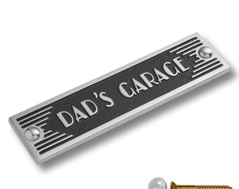Art Deco Dad's Garage Sign. Unique Handmade Metal Sign in Brass Or Aluminium for Home or Office Decor