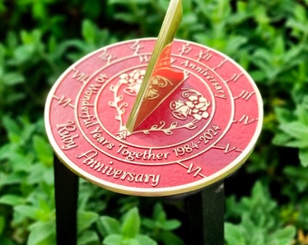 Ruby Anniversary Gift Sundial By TheMetalFoundry • Brass Wedding Gift Idea For Couples • 40th Wedding Anniversary Celebration Present