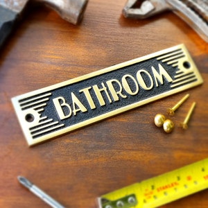 Bathroom Door Sign By TheMetalFoundry Brass Or Aluminium House Art Deco Door Plaque Stylish Information Metal Wall Plaque image 2