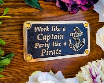 Nautical Brass Door Plaque By TheMetalFoundry • Party Like A Pirate Maritime Brass Sign • Beach Or Boat Cabin Decor