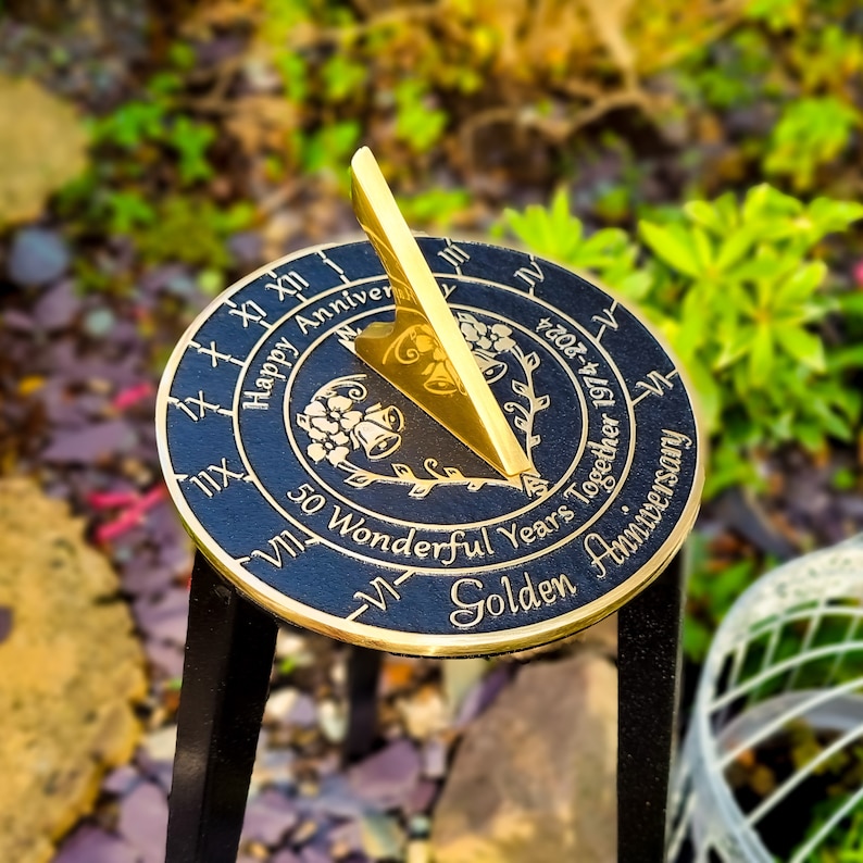 50th Golden Wedding Anniversary Sundial Gift. Great Gift For Him, Her, Husband, Wife Or Couples To Celebrate A Golden Anniversary image 10