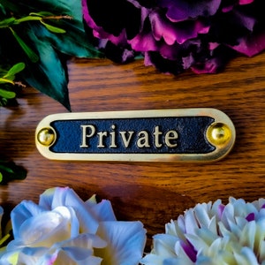 Private Door Sign By TheMetalFoundry • Brass House Door Sign Plaque • Stylish Information Metal Wall Plaque