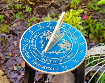 45th Sapphire Wedding Anniversary Sundial Gift. Great Gift For Him, Her, Husband, Wife Or Couples To Celebrate Their Anniversary