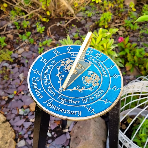 45th Sapphire Wedding Anniversary Sundial Gift. Great Gift For Him, Her, Husband, Wife Or Couples To Celebrate Their Anniversary