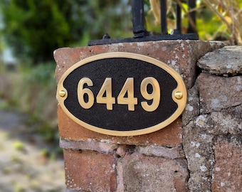 Oval House Number Sign By TheMetalFoundry • Personalized Brass or Aluminium House Address Plaque • Custom House Door Number Plate