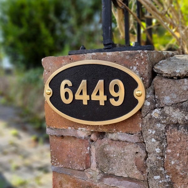Oval House Number Sign By TheMetalFoundry • Personalized Brass or Aluminium House Address Plaque • Custom House Door Number Plate