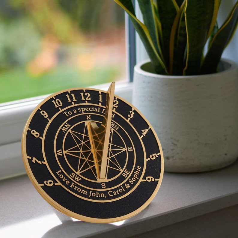 Solid English cast brass sundial with your message cast into it. A perfect personal gift to tell someone you love just how special they are. image 6