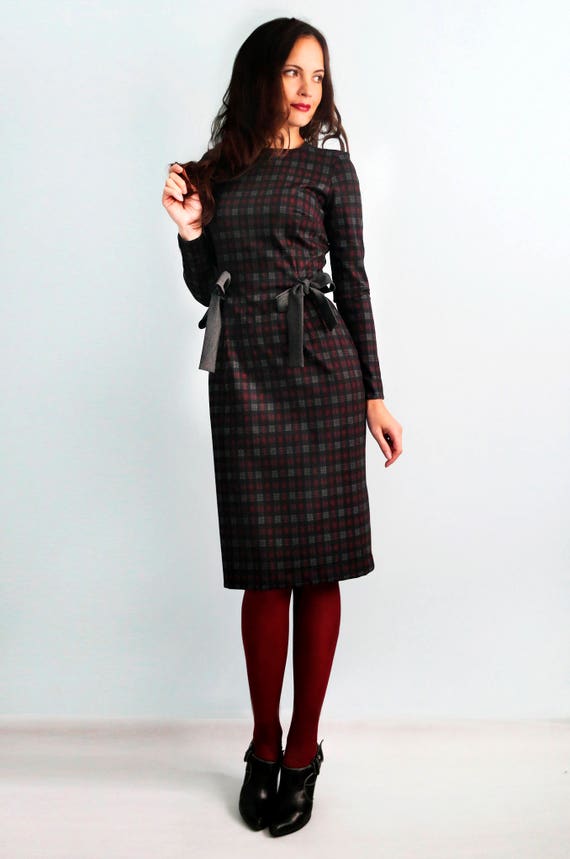 Burgundy plaid dress Clearance