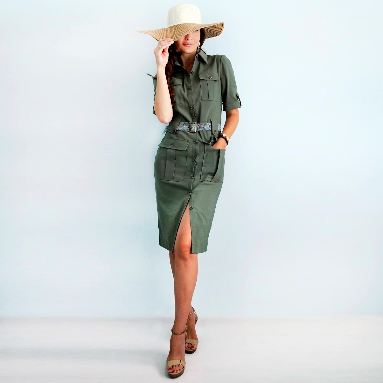 green cargo safari dress