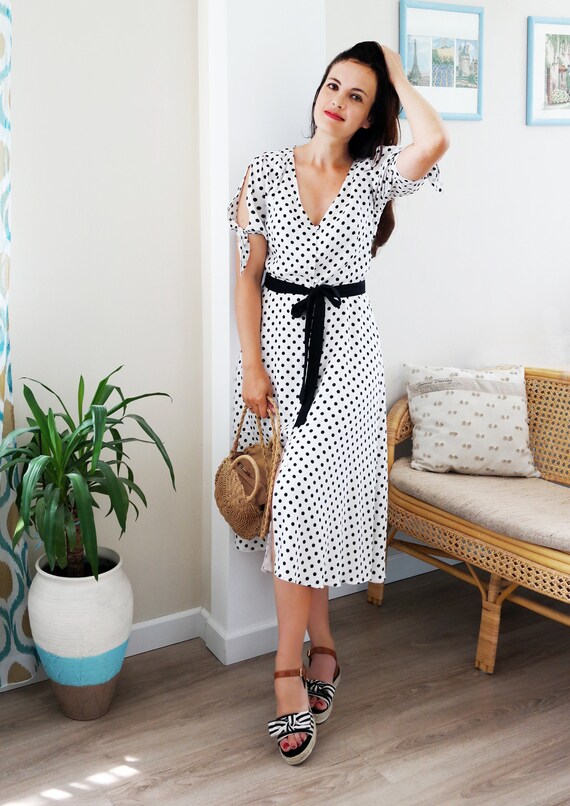 white with black dots dress