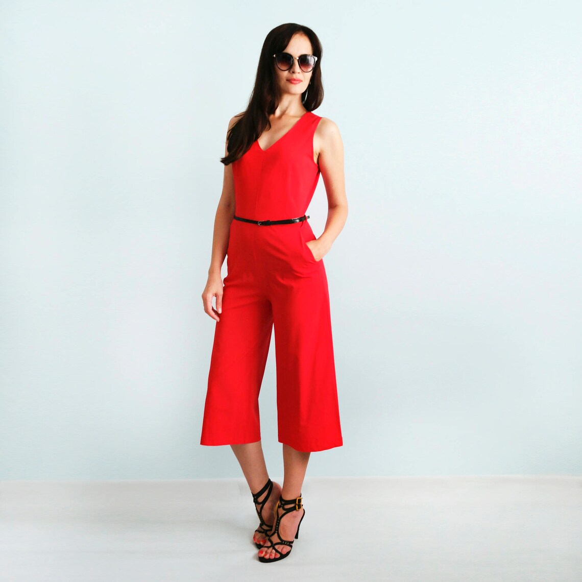 Red Jumpsuit Summer Jumpsuit Cotton Suit Red pants Fashionable Etsy