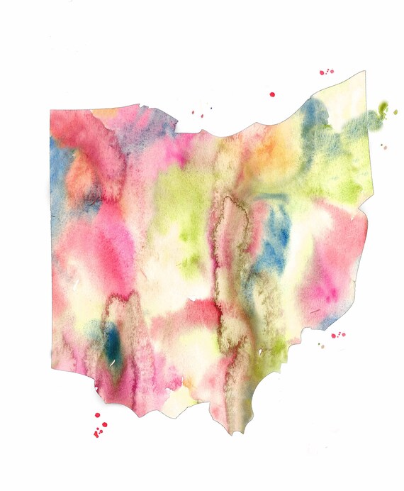Ohio State Map Ohio Watercolor Print Ohio State Decor Watercolor Art Watercolor Print Watercolor Paint State Wall Art