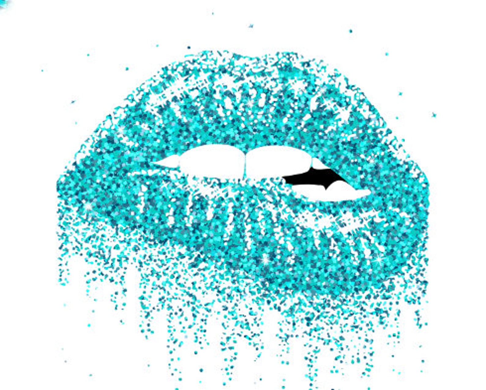 Aqua Glitter Lips Lips Wall Art Biting Lips Art Sparkling Etsy