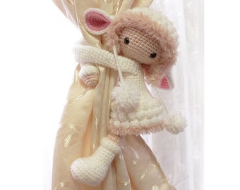 Amigurumi Lamb Girl Curtain TieBack - PATTERN - Doll - Amigurumi - Sheep - Amigurumi - Lamb - crochet sheep - tieback - doll- toy