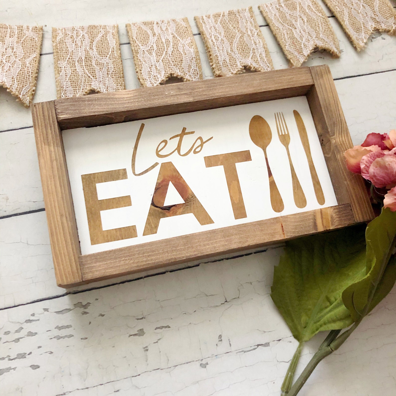 Customizable Wall Art Lets Eat Sign Handpainted Decor Etsy