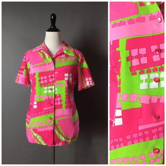 Vintage 70s blouse / 1970s blouse / button down to